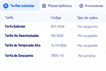 Vista del módulo Promociones, tarifas y complementos de Alohateq